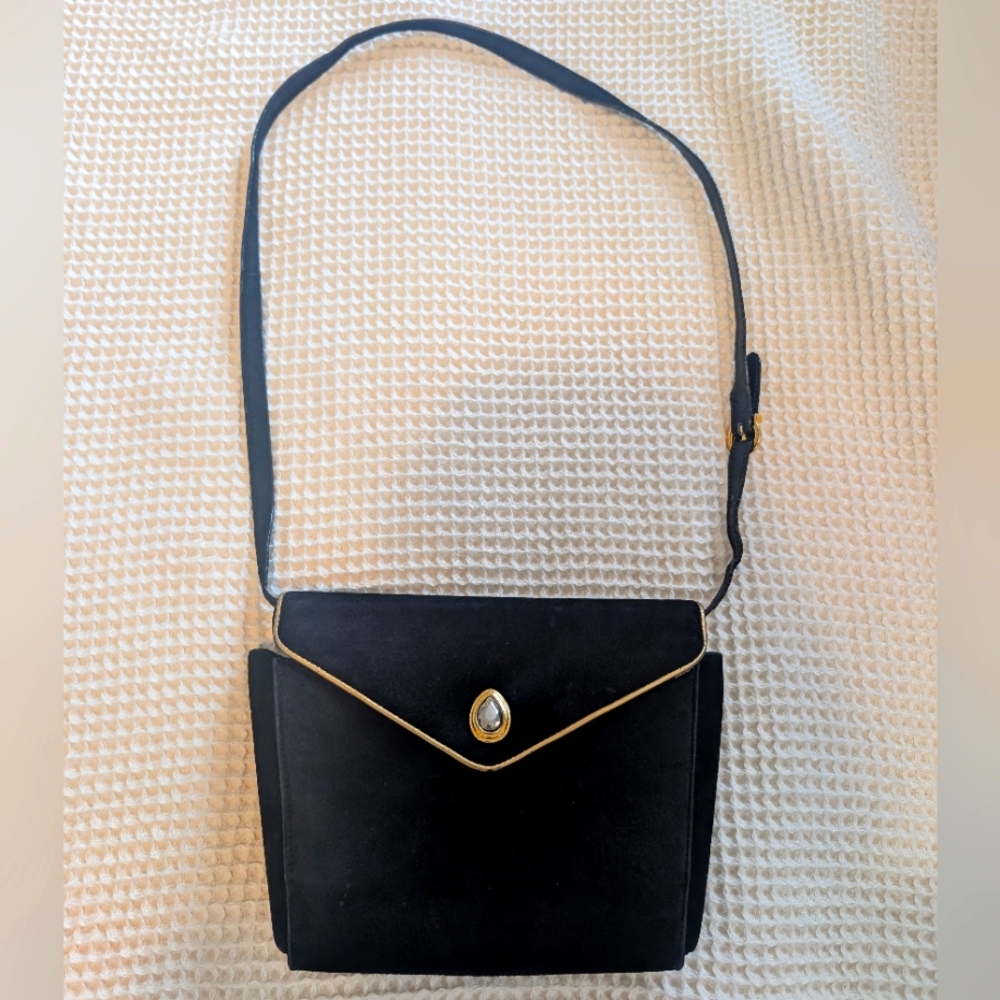 Salvatore Ferragamo Vintage Suede Black Crossbody Bag with Gold Detail